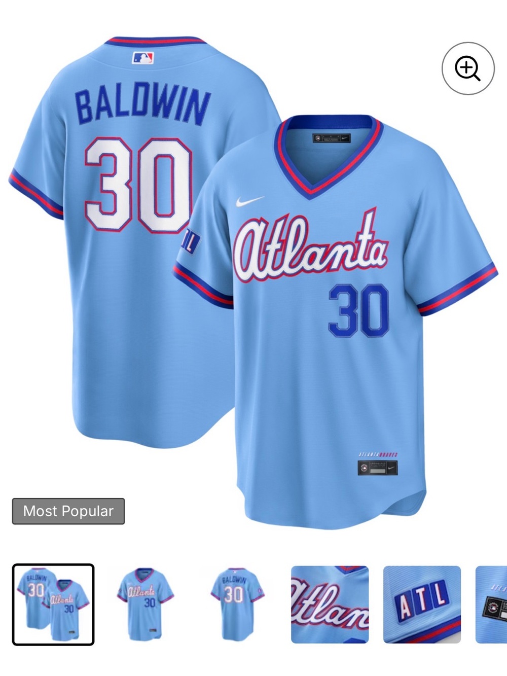 Nike Atlanta #30 Baldwin Light Blue Baseball Jersey
